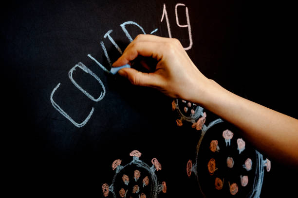 istock Drawing on blackboard with chalk, Coronavirus, covid-19 1218391249