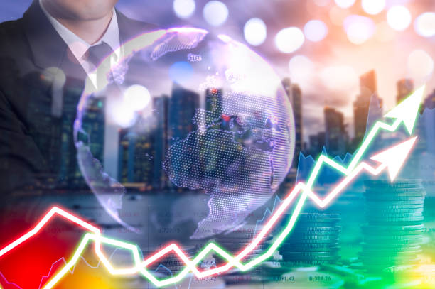 Stock market digital graph chart on LED display concept. A large display of daily stock market price and quotation. Indicator financial forex trade education background. coins for finance concept gráfico digital del mercado de valores sobre el concepto de pantalla led. una gran muestra del precio diario del mercado de valores y cotización. indicador de antecedentes financieros de educación de comercio de divisas. monedas para el concepto financ
