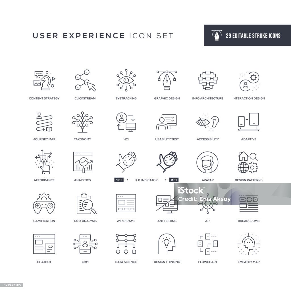 User Experience Editable Stroke Line Icons 29 User Experience Icons - Editable Stroke - Easy to edit and customize - You can easily customize the stroke width Icon stock vector