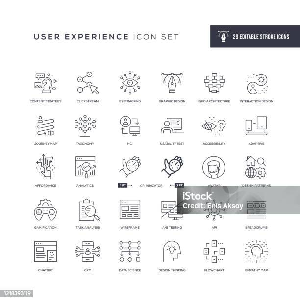 User Experience Editable Stroke Line Icons Stock Illustration - Download Image Now - Icon, User Experience, Design