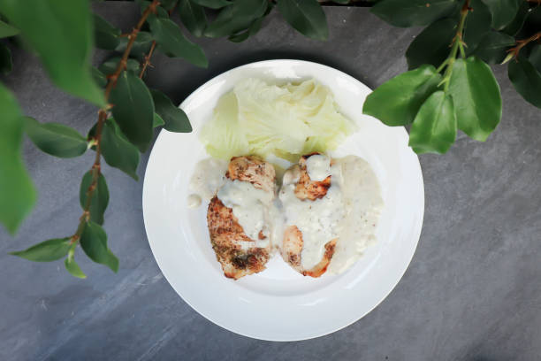 istock grilled chicken or chicken steak with white cream 1218395018