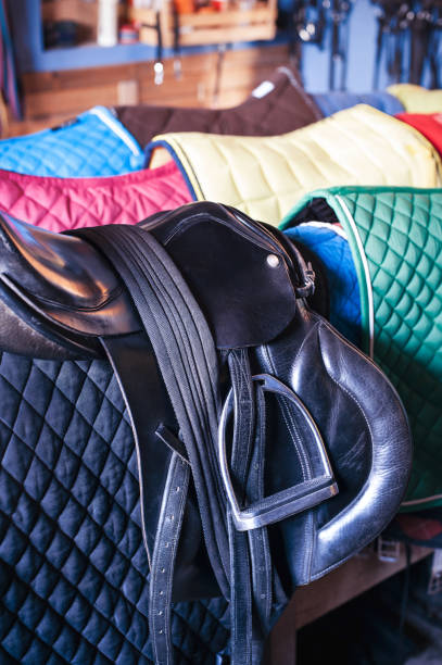istock Black leather saddle and equestrian sport equipment and accessories 1218395326