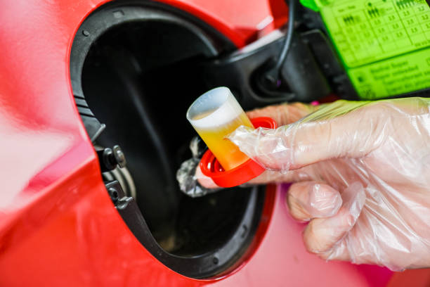 istock Pour additive liquid into car tank. Maintenance for long use without repair. 1218397031