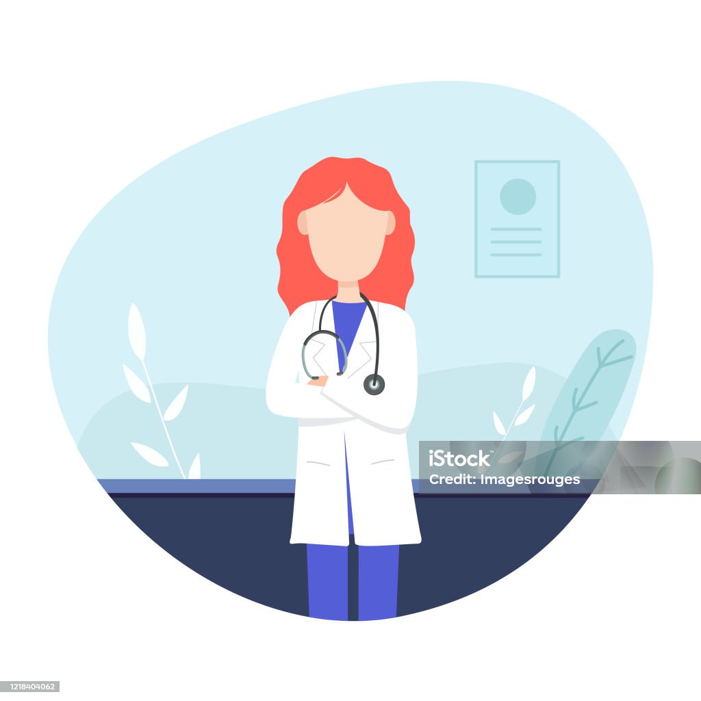 Nữ Bác Sĩ Tóc Đỏ Trong Tư Vấn Với Thực Vật Hình Minh Họa Vector ...