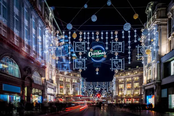 Photo of Christmas lights on Oxford street, London, UK