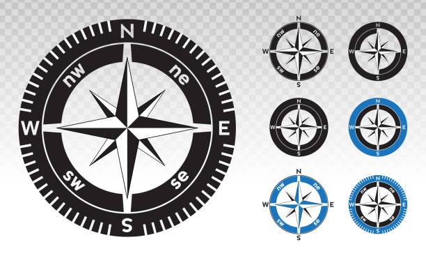 ilustrações de stock, clip art, desenhos animados e ícones de compass rose or wind rose vector flat icon on a transparent background. - compass compass rose north direction