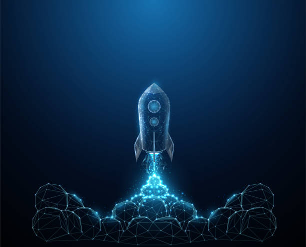 istock Abstact launch of the rocket from the earth with clouds of smoke 1218404516