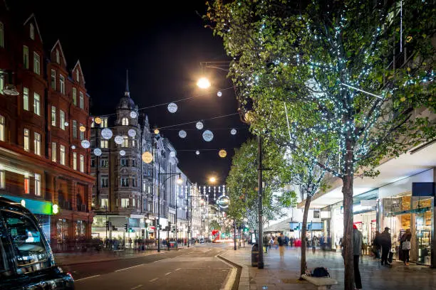 Photo of Christmas lights on Oxford street, London, UK