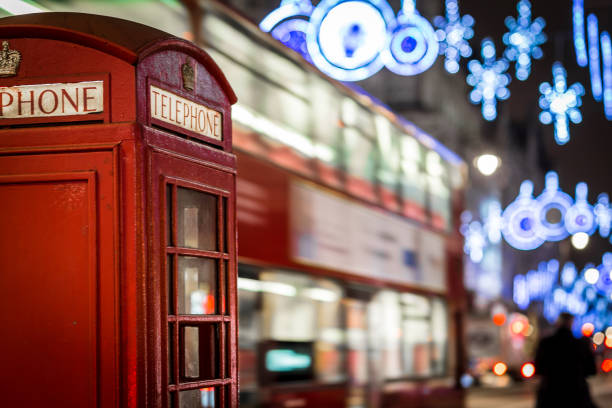 istock Phone box in London in Christmas time 1218404744