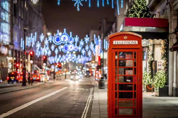 istock Phone box in London in Christmas time 1218405785