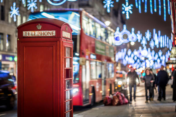 istock Phone box in London in Christmas time 1218406002