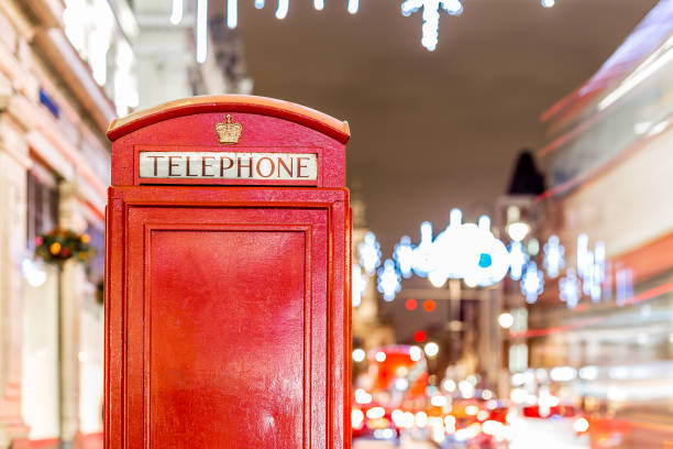 istock Phone box in London in Christmas time 1218406147