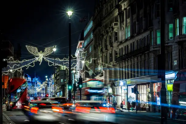 Photo of Picadilly decorated for Christmas, London, UK