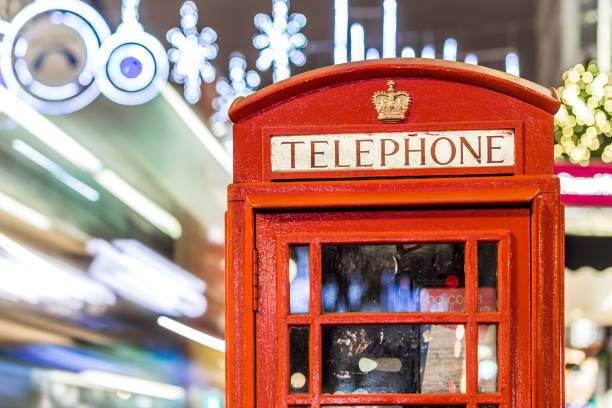 istock Phone box in London in Christmas time 1218407362