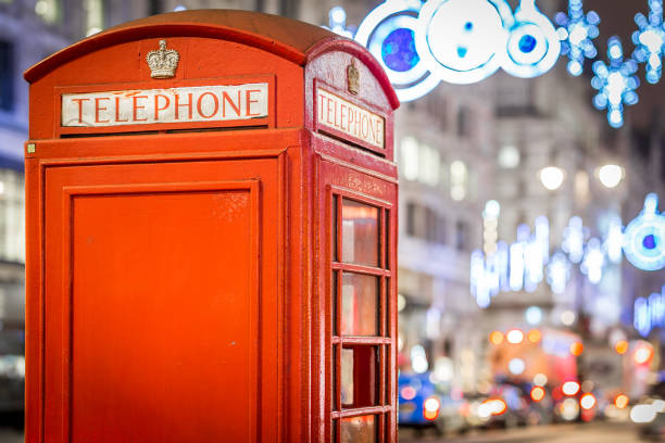 istock Phone box in London in Christmas time 1218407502