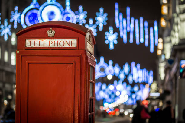 istock Phone box in London in Christmas time 1218409075