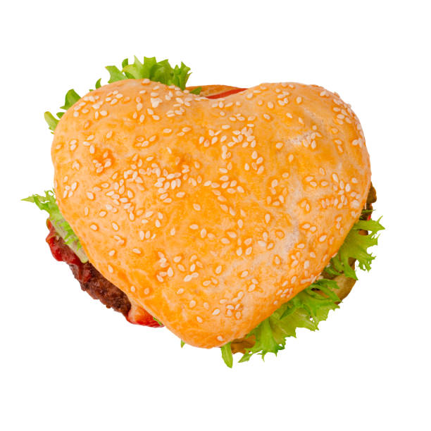 heart shape hamburger on white - food elegance cutlet restaurant imagens e fotografias de stock