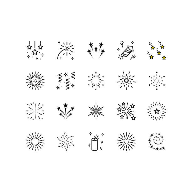 firework icons Set of firework icons, such as sparkle, party, star. Can be used for decoration celebration, party, new year. Editable stroke fireworks and sparklers stock illustrations