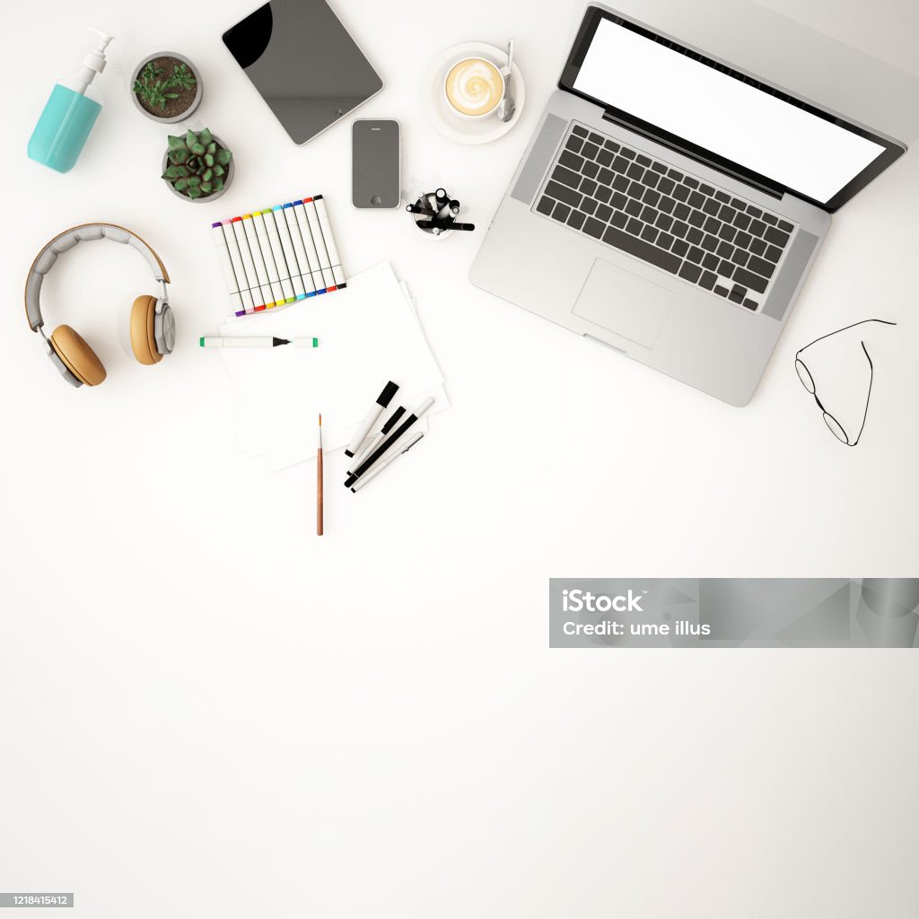 Chế Độ Xem Trên Cùng Của Màn Hình Máy Tính Để Bàn Trên Bàn Trắng ...