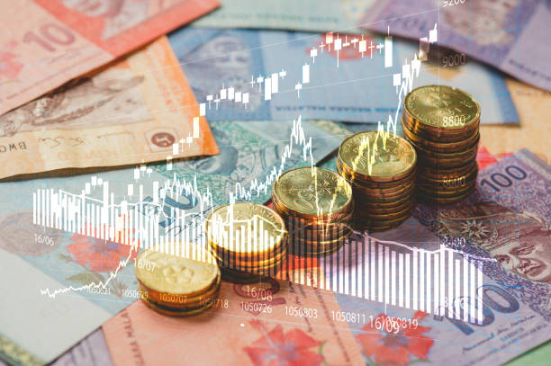 istock Finance background with Malaysian Currency note and stock chart 1218417576
