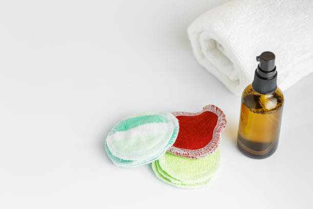 istock Reusable Pads and bottle of cleanser or toner 1218422384