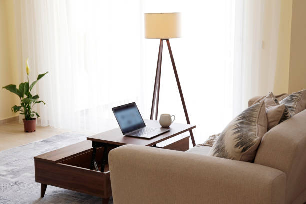 istock Conceptual image with improvised home office for working from home. 1218423939