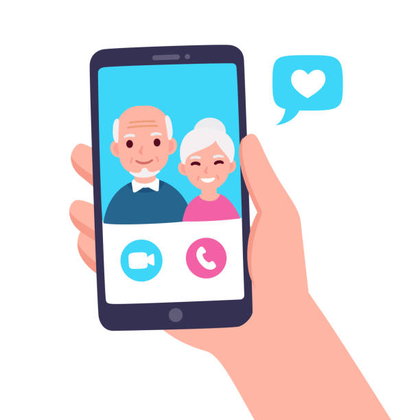 illustrations, cliparts, dessins animés et icônes de appel vidéo avec les grands-parents - senior couple senior adult senior women grandmother