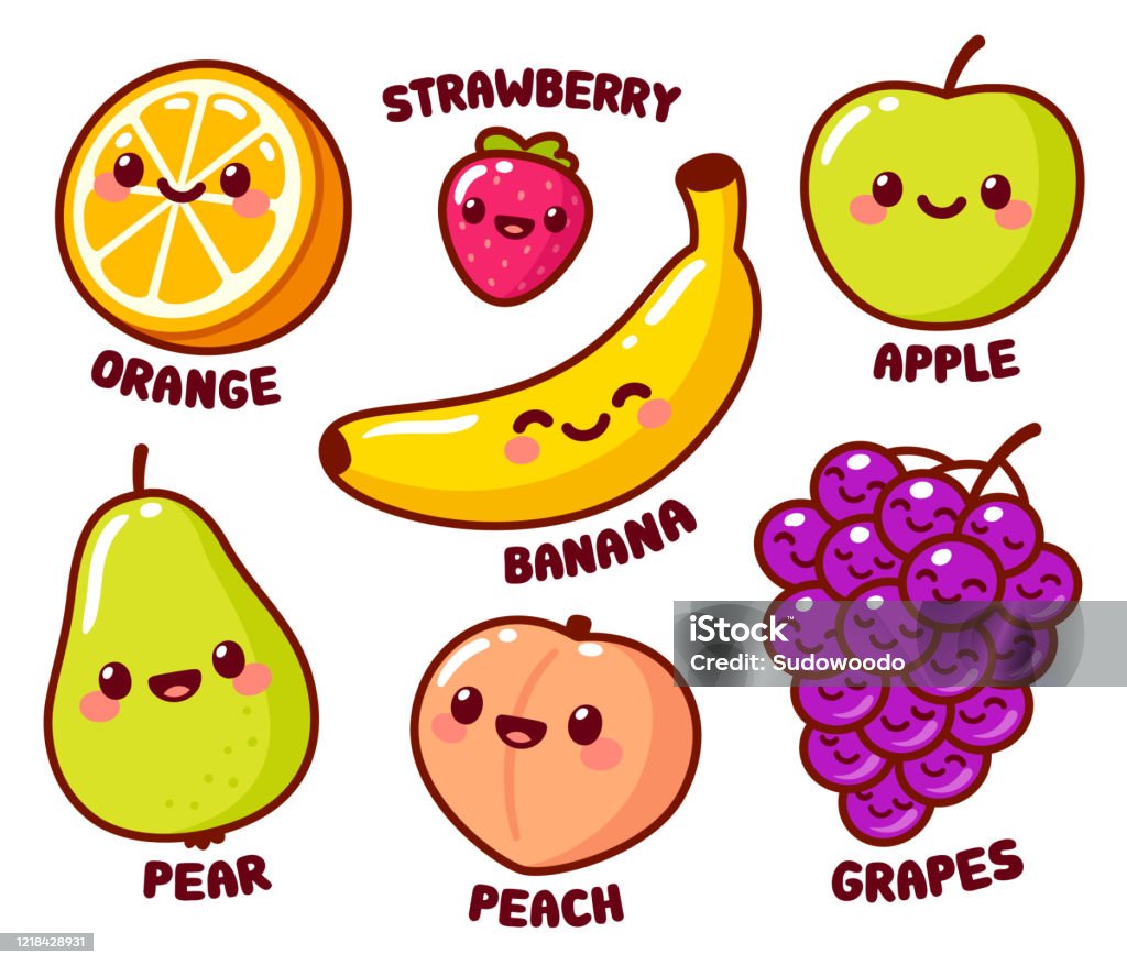 Ilustración de Lindo Conjunto De Frutas De Dibujos Animados y más Vectores  Libres de Derechos de Fruta - Fruta, Manzana, Plátano - Fruta tropical -  iStock