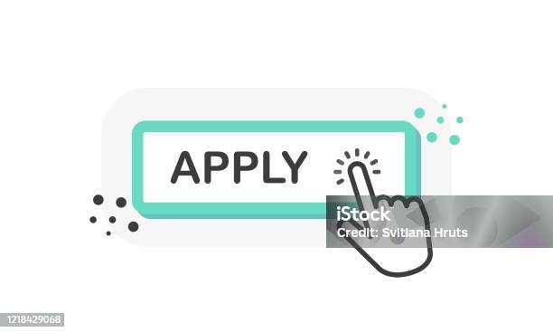 Applies Click Apply Green 3d Button With Hand Pointer Clicking White Background ...