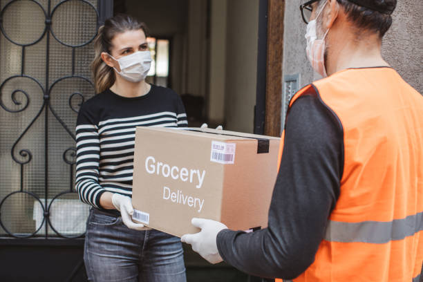 istock Food delivering at home address 1218429147