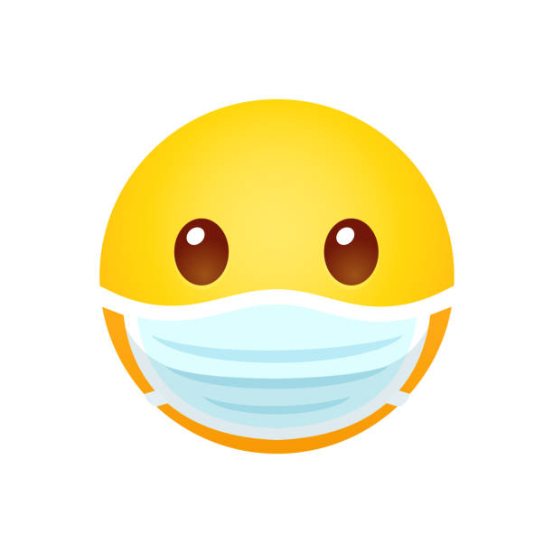 Emoji in face mask Yellow emoji in face mask. Disease protection and sickness prevention, cartoon emoticon. Isolated vector clip art illustration. medicine clipart stock illustrations