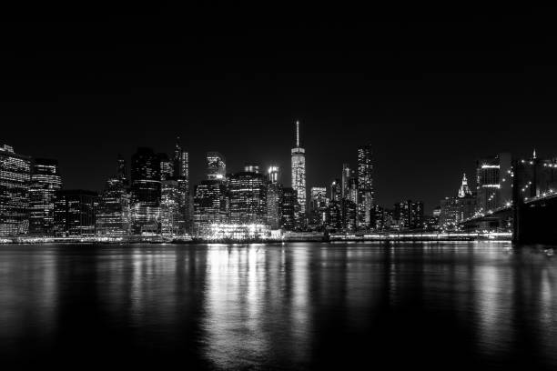 istock View of Brooklyn Bridge at night in black and white 1218432694