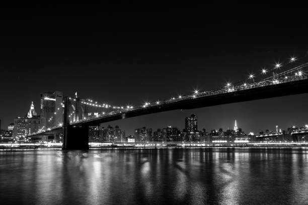 istock View of Brooklyn Bridge at night in black and white 1218432785