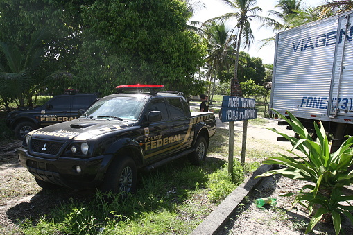 ilheus, bahia / brazil - february 1, 2012: Federal Police officers carry out the reinstatement warrant of the farm occupied by the Tupinamba Indio in Ilheus.
