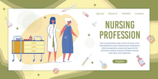 ilustraciones, imágenes clip art, dibujos animados e iconos de stock de enfermera ayudando a la mujer mayor en el estandarte del hospital - web page illustrations