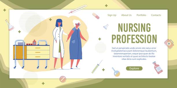 ilustrações de stock, clip art, desenhos animados e ícones de nurse helping senior woman in hospital banner - web page illustrations