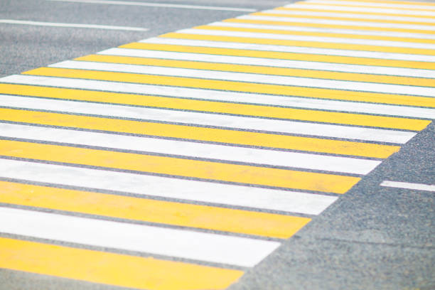 istock Zebra crossing painted on the asphalt traffic information 1218439005
