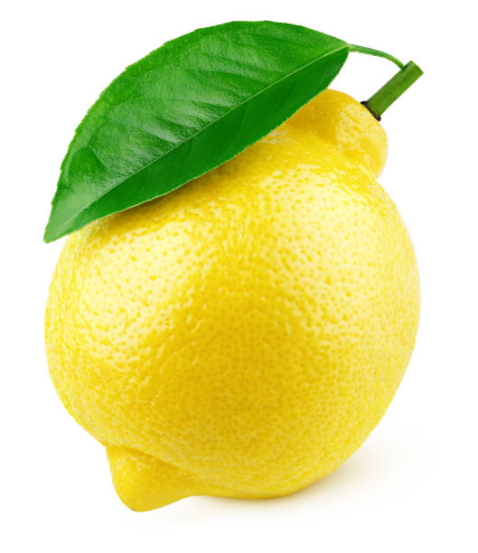 istock Full yellow lemon citrus fruit with leaf on white 1218440952