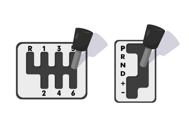 автоматическая и механическая коробка передач. иллюстрация вектора икон на белом фоне. - gearshift handle isolated objects car stock illustrations