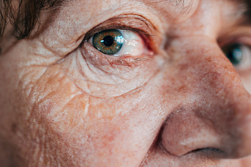 Close-up senior woman eye, looking at camera