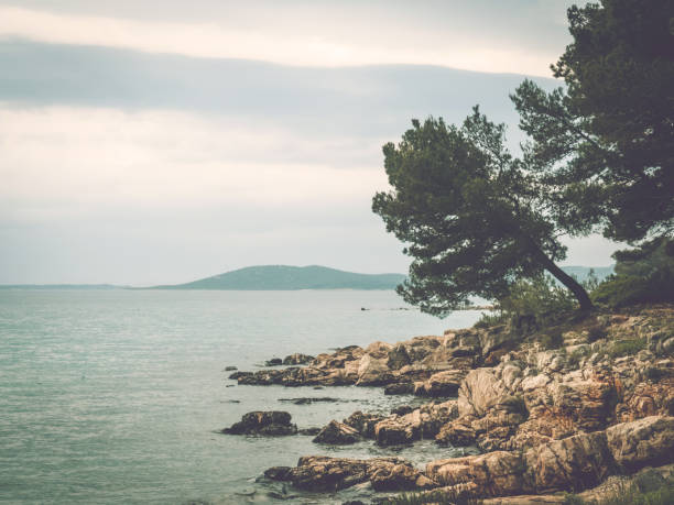 istock Wonderful rocky beach on a cloudy day 1218446089