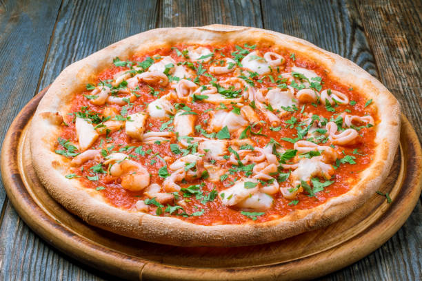 Pizza with seafood stock photo