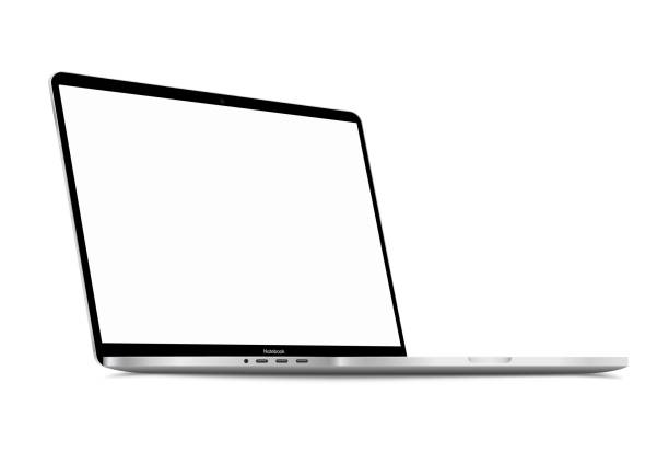 逼真的銀白色筆記本與空白螢幕。16 英寸可擴展筆記型電腦。可用於專案、演示。空白設備類比。單獨的組和圖層。易於編輯的 eps 向量 - laptop isolated 幅��插畫檔、美工圖案、卡通及圖標