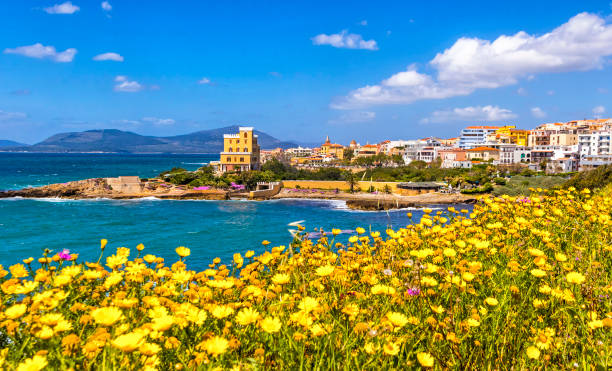 イタリア サルデーニャ 州 アルゲーロ市の地中海沿岸 - alghero ストックフォトと画像