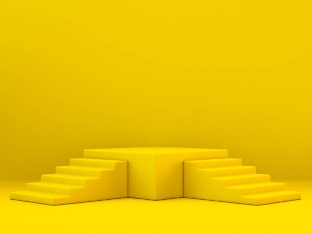 istock Symmetrical yellow winner podium 3D 1218457113