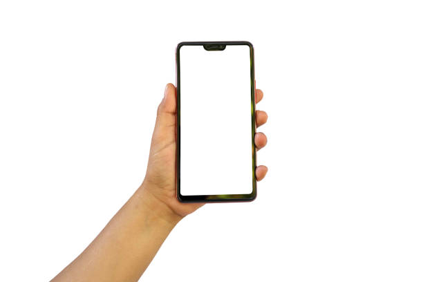 istock The hand is holding the white screen, the mobile phone is isolated on a white background. 1218468687