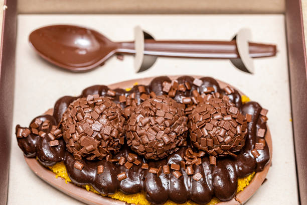 istock Gourmet Easter egg, with dulce de leche, brigadeiro, biscuit and chocolate. 1218473223