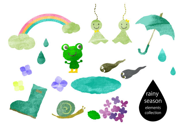 illustrazioni stock, clip art, cartoni animati e icone di tendenza di decorazione stagione delle piogge - stagione delle piogge