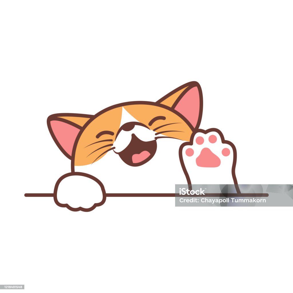 Söt katt viftande tass tecknad, vektor illustration - Royaltyfri Tamkatt vektorgrafik