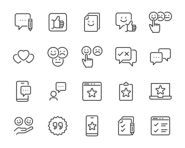 set of feedback icons, customer, rating, review set of feedback icons, customer, rating, review complaining stock illustrations